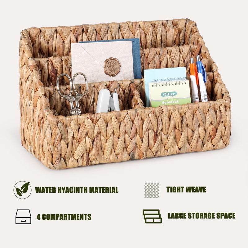 DINGTAI Natural Farmhouse Desk Organizers and Storage  Large Countertop Mail Holder  Tabletop Organizer (Water Hyacinth) - Image 4